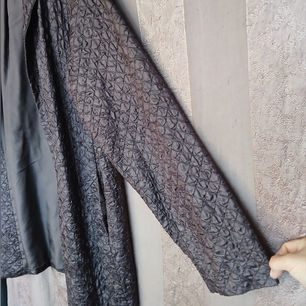 💎 Eileen Fisher 100% Silk Tussah Quilted Crinkle Jacket Brown Blazer - Picture 5 of 11